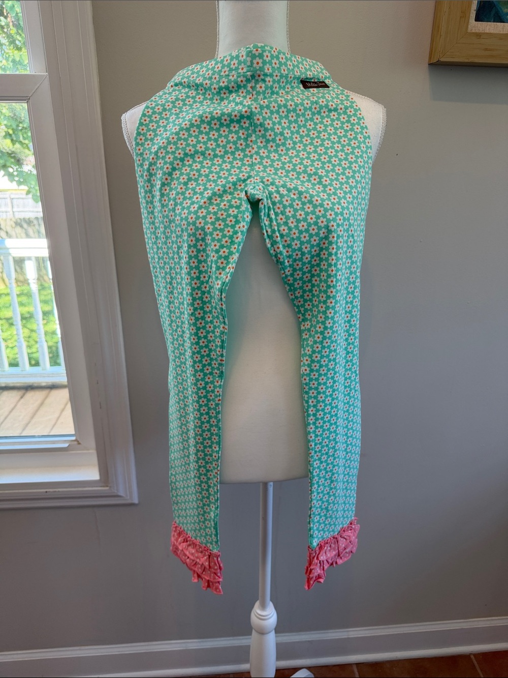 Matilda Jane Mint Green Floral Leggings with Pink Ruffle Ankles